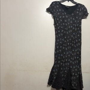 Style & Co. Black Midi Dress with Blue Floral Pattern